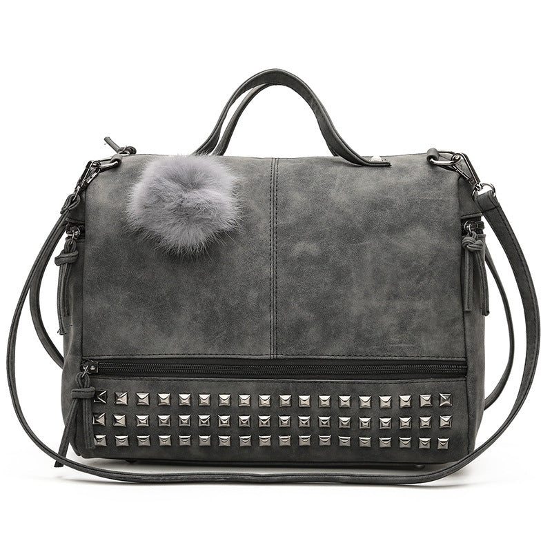 Women's Frosted Fur Ball Motorcycle Big Rivet Bags