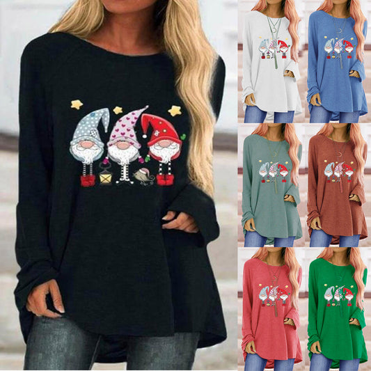 Women's Autumn Santa Claus Printed Loose Round Neck Women's T-shirt