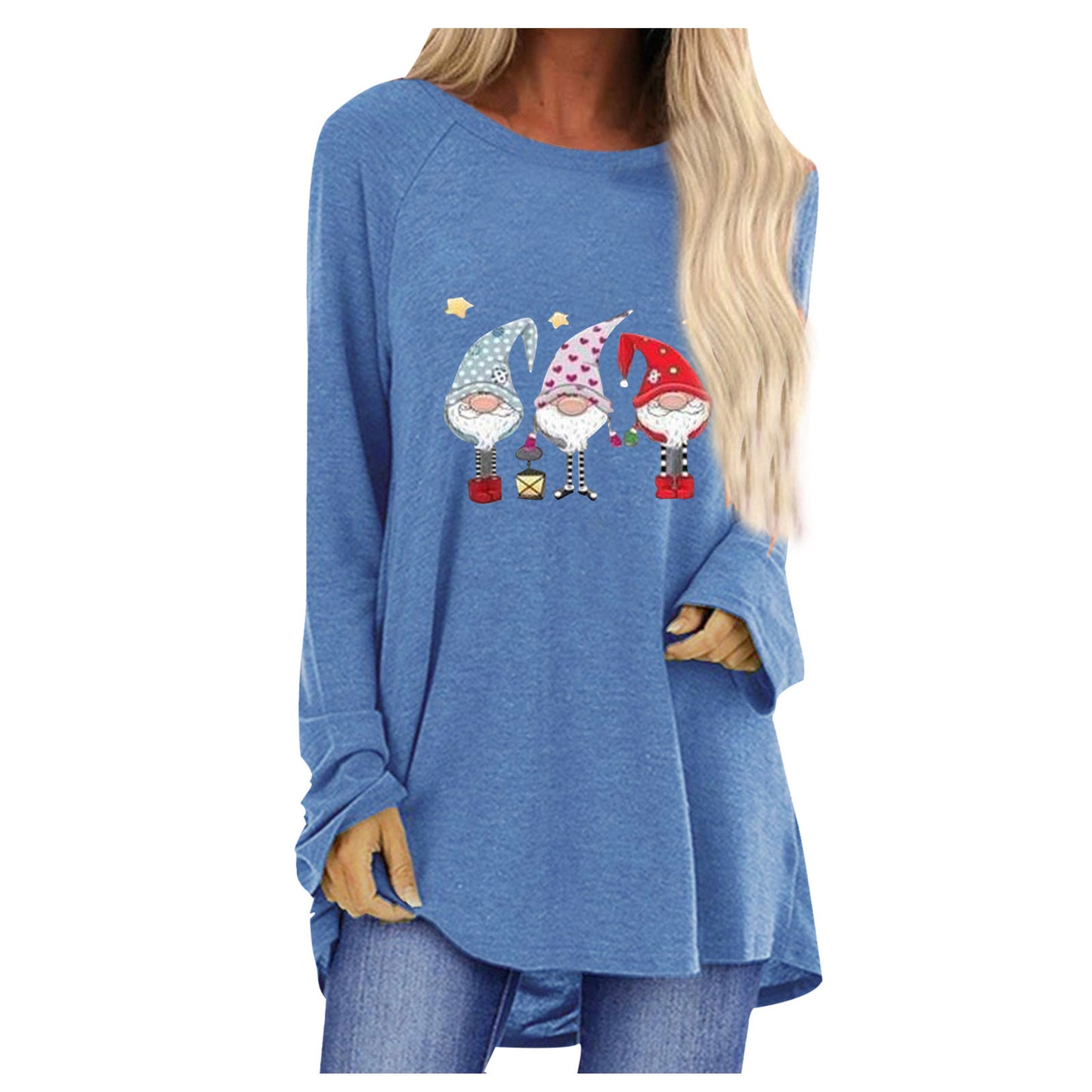 Women's Autumn Santa Claus Printed Loose Round Neck Women's T-shirt