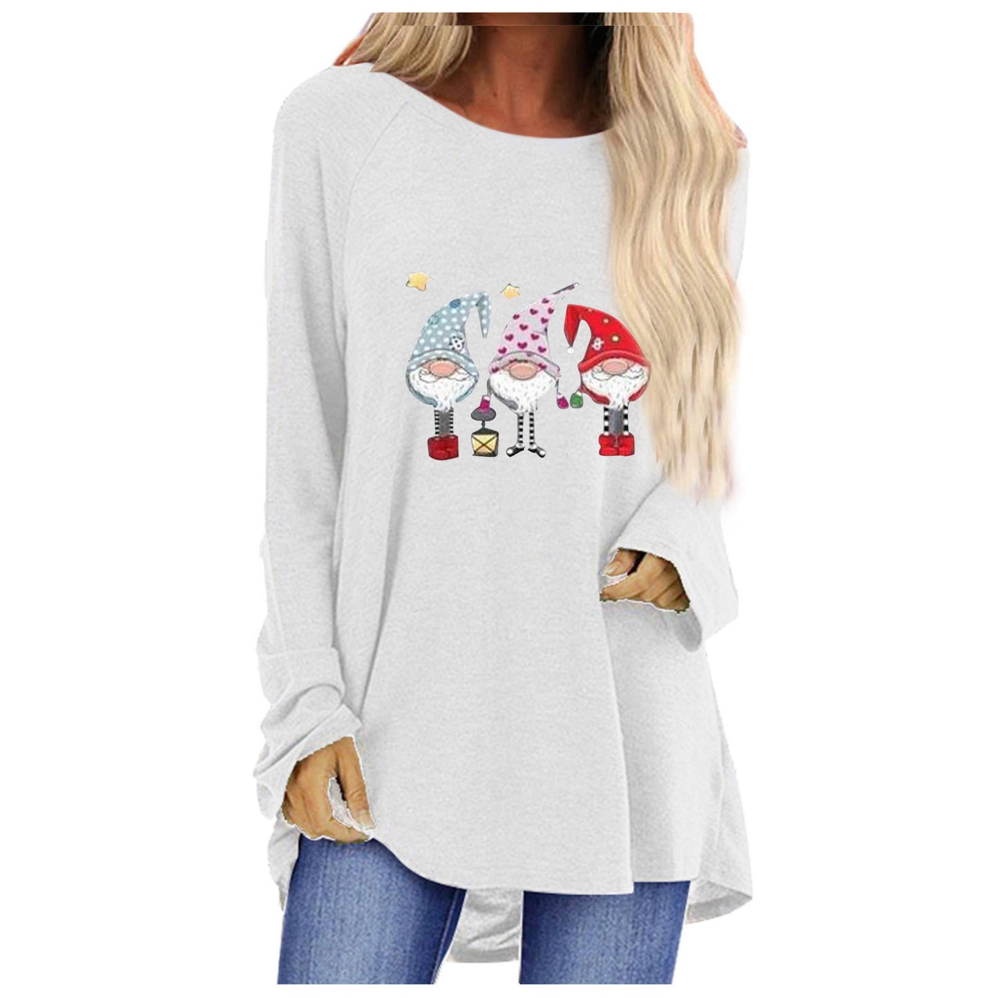 Women's Autumn Santa Claus Printed Loose Round Neck Women's T-shirt