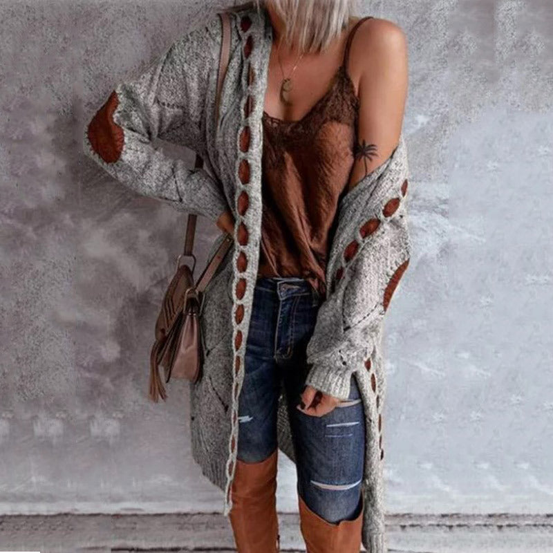 Women's Casual Patchwork Hooded Color Matching Long Sweaters