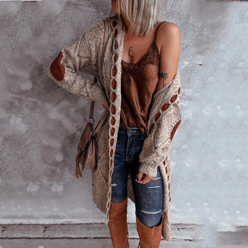 Women's Casual Patchwork Hooded Color Matching Long Sweaters