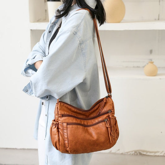 Women's Washed Leather Vintage Versatile Large Capacity Shoulder Bags