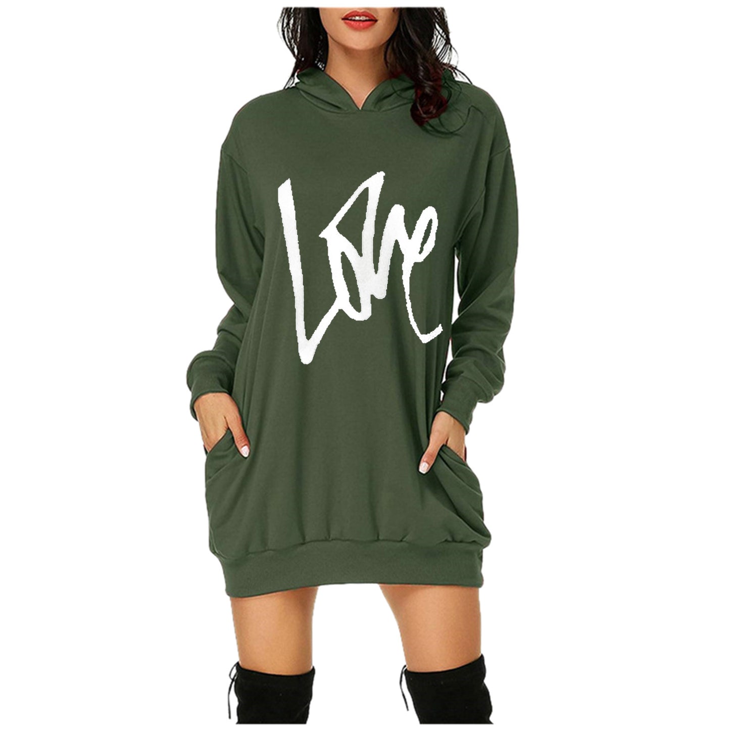 Women's Valentine's Day Printed Mid-length Hooded Long Sleeve Female Clothing