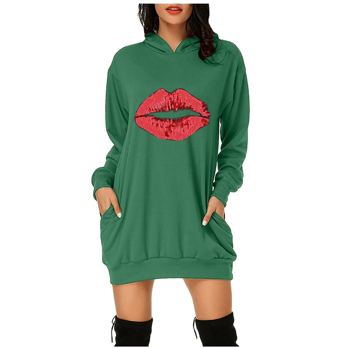 Women's Valentine's Day Printed Mid-length Hooded Long Sleeve Female Clothing
