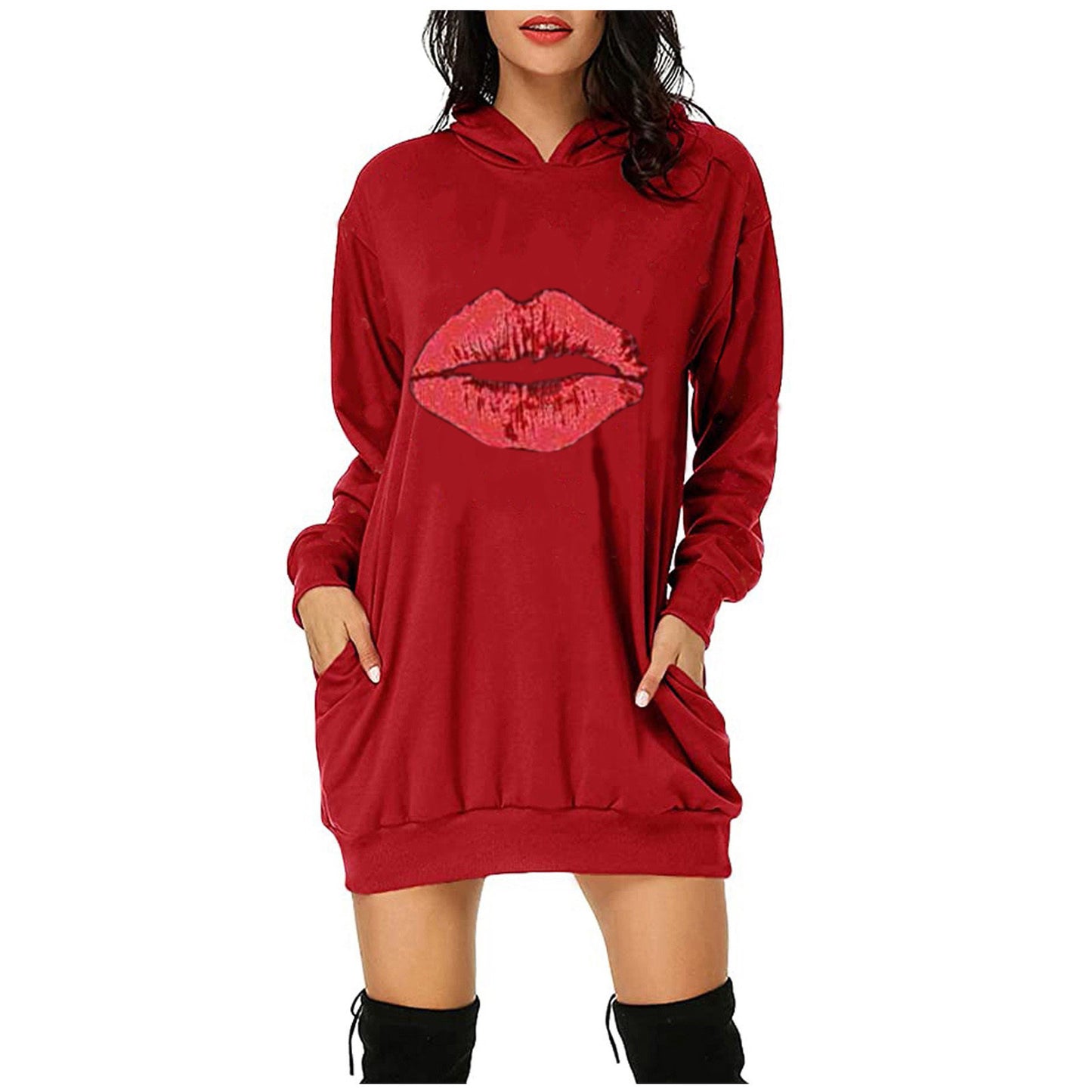 Women's Valentine's Day Printed Mid-length Hooded Long Sleeve Female Clothing