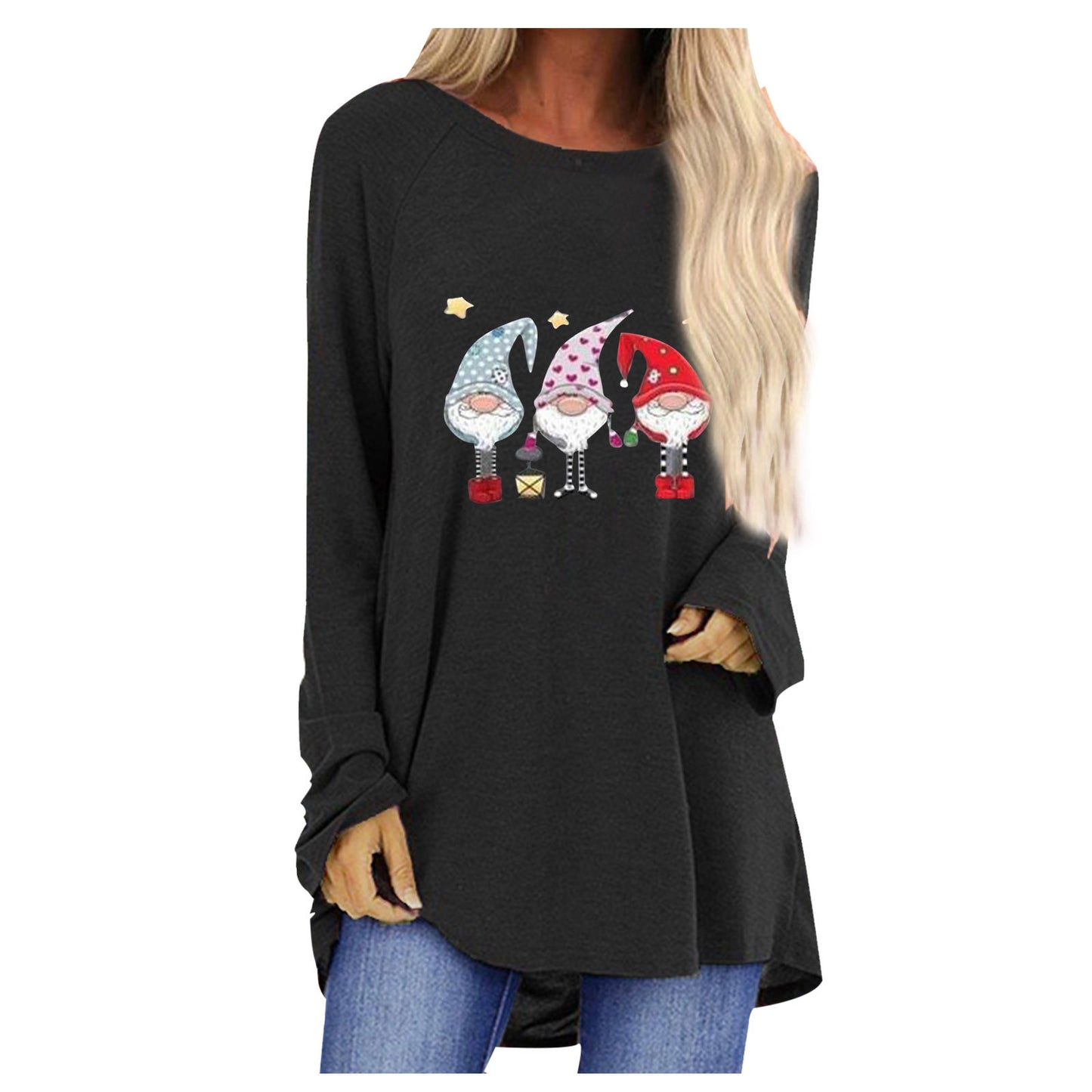 Women's Autumn Santa Claus Printed Loose Round Neck Women's T-shirt