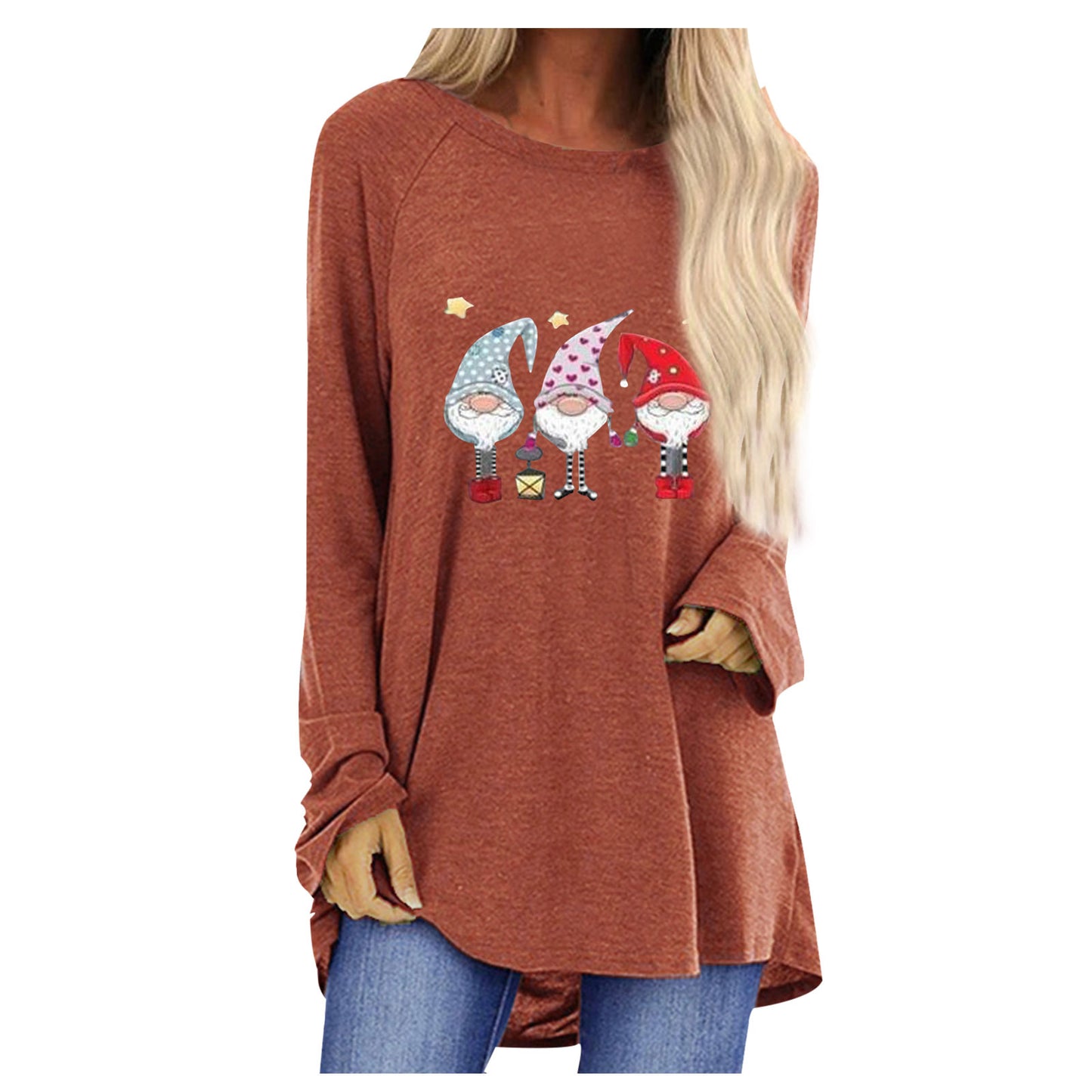 Women's Autumn Santa Claus Printed Loose Round Neck Women's T-shirt