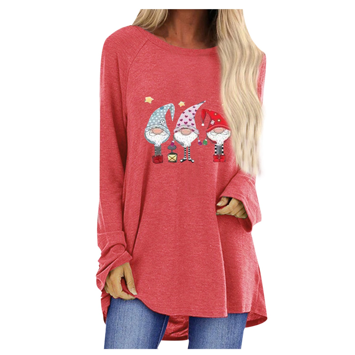 Women's Autumn Santa Claus Printed Loose Round Neck Women's T-shirt