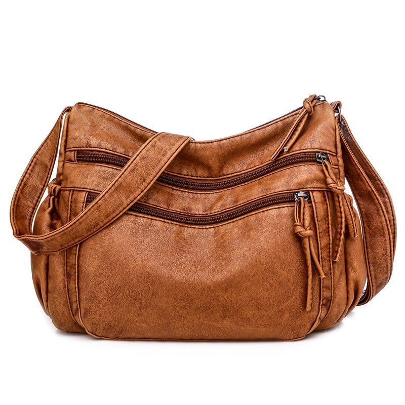 Women's Washed Leather Vintage Versatile Large Capacity Shoulder Bags
