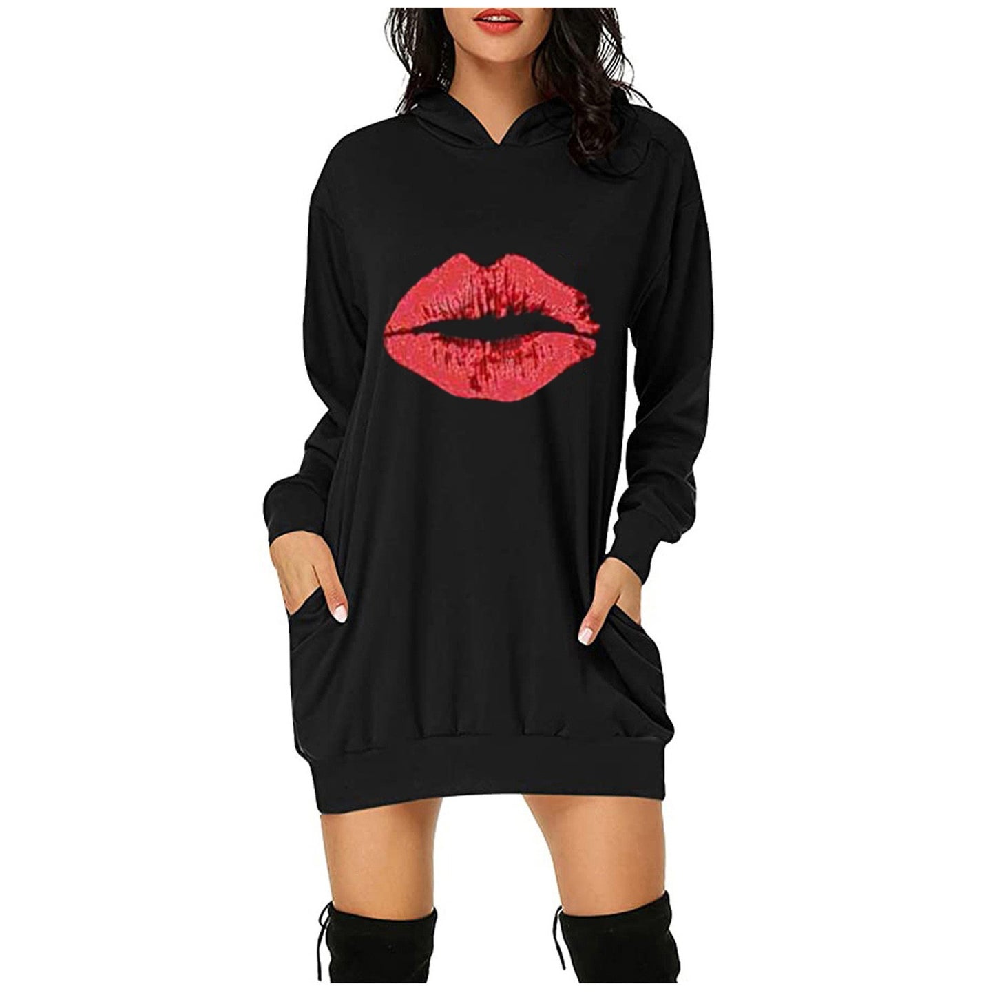 Women's Valentine's Day Printed Mid-length Hooded Long Sleeve Female Clothing