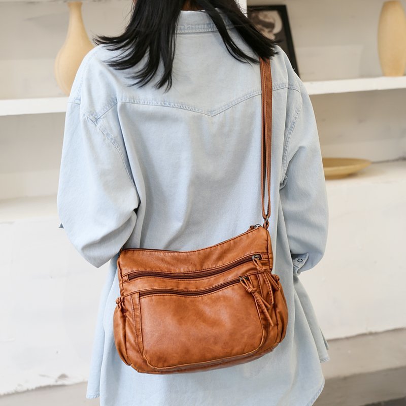 Women's Washed Leather Vintage Versatile Large Capacity Shoulder Bags