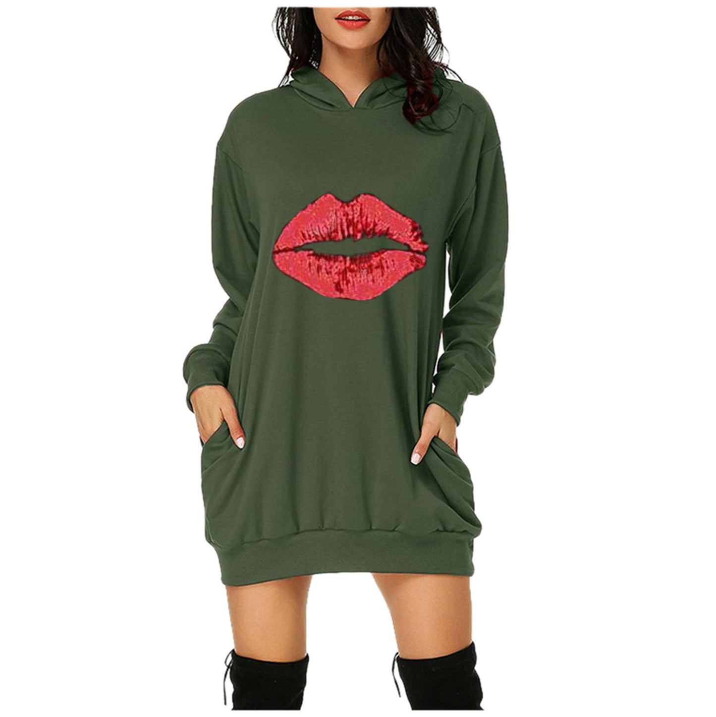 Women's Valentine's Day Printed Mid-length Hooded Long Sleeve Female Clothing