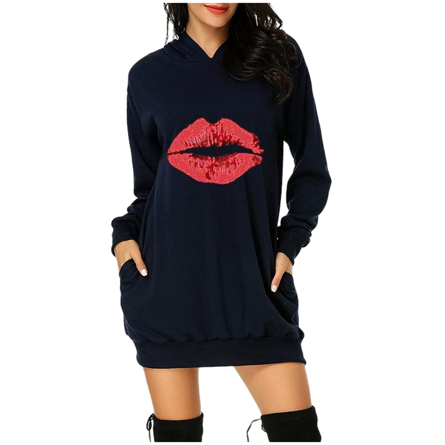 Women's Valentine's Day Printed Mid-length Hooded Long Sleeve Female Clothing