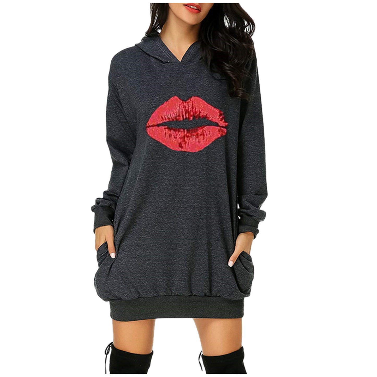 Women's Valentine's Day Printed Mid-length Hooded Long Sleeve Female Clothing