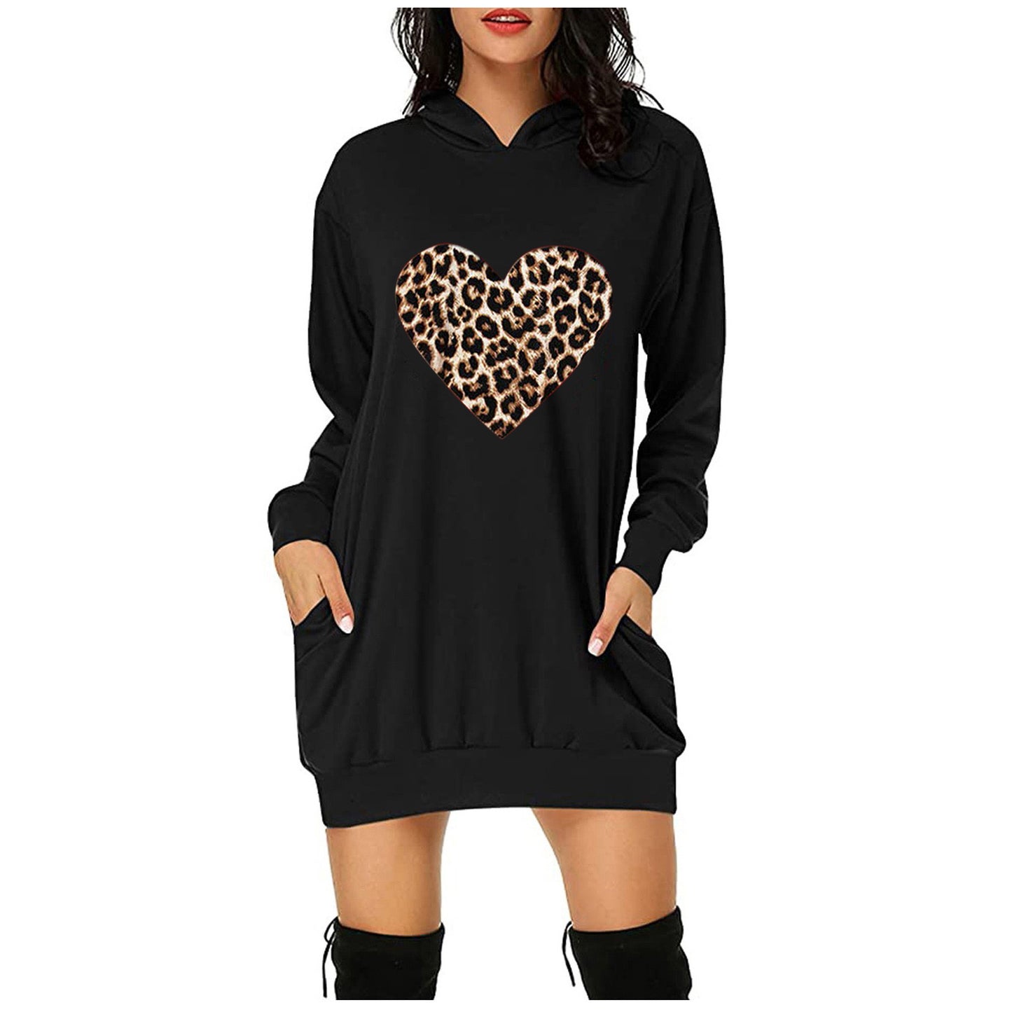 Women's Valentine's Day Printed Mid-length Hooded Long Sleeve Female Clothing