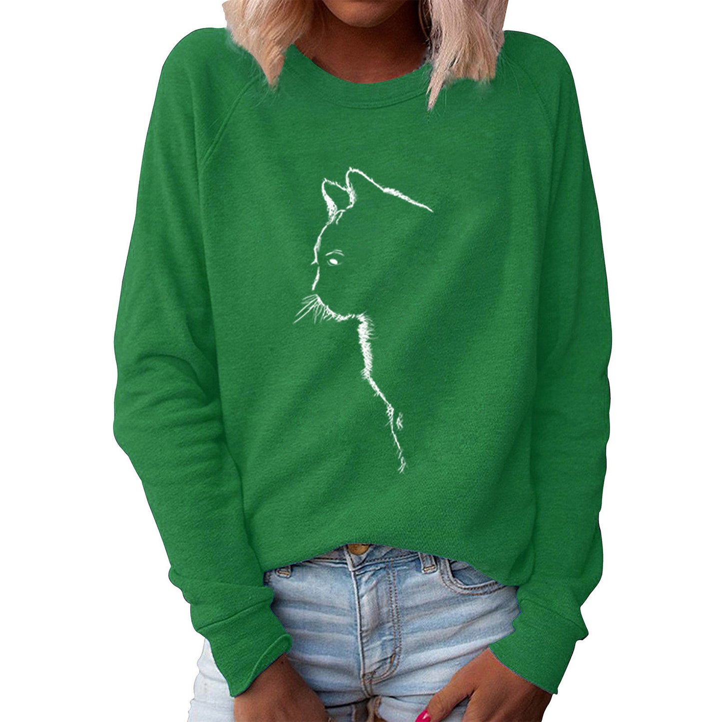 Women's Autumn Cat Creative Printing Round Neck Long Women's Sweater, Sweater