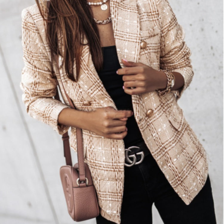 Pretty Women's Long Sleeve Double-breasted Printed Small Suit