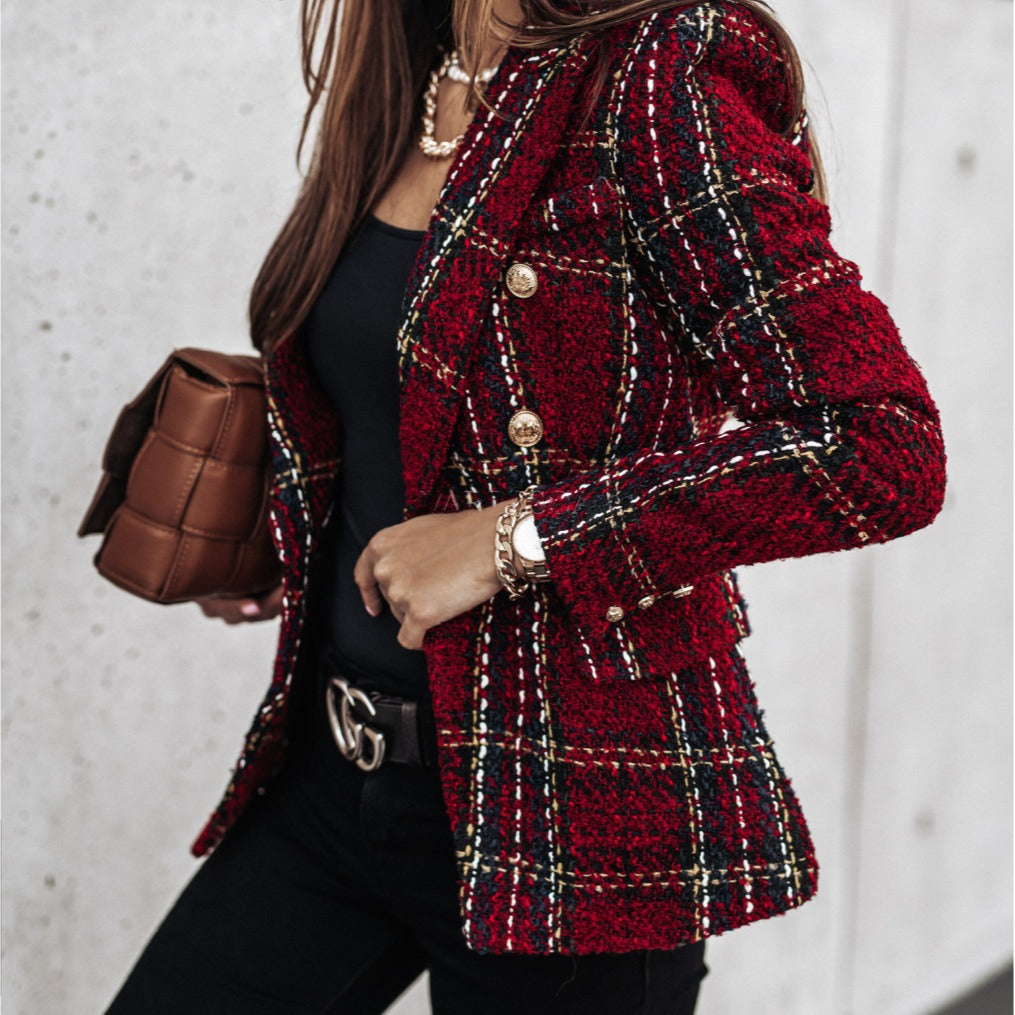 Pretty Women's Long Sleeve Double-breasted Printed Small Suit