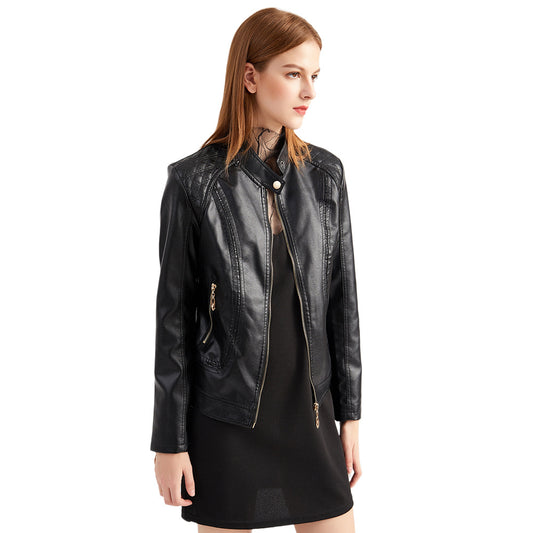 Women's Durable Leather Temperament Stand Collar Jackets
