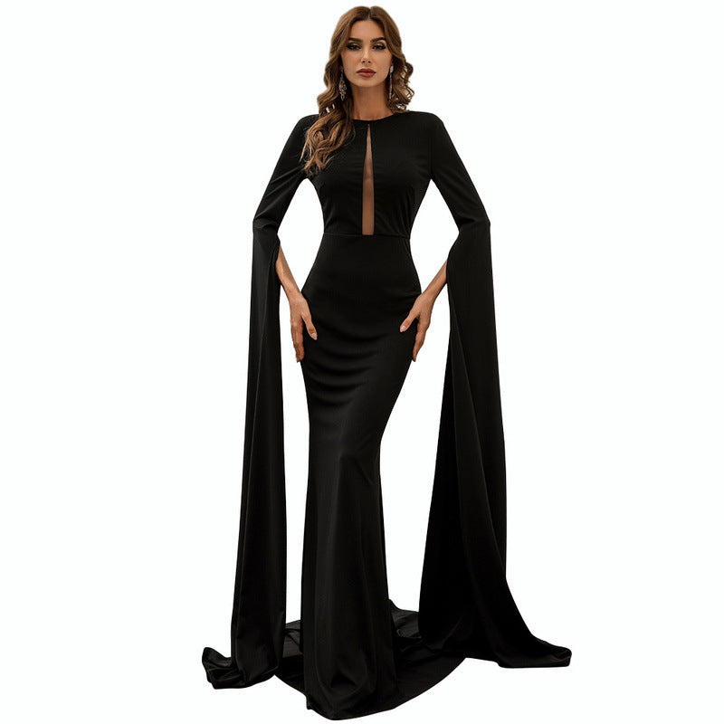 Women's Fishtail Bell Sleeve Solid Color Mop Dresses