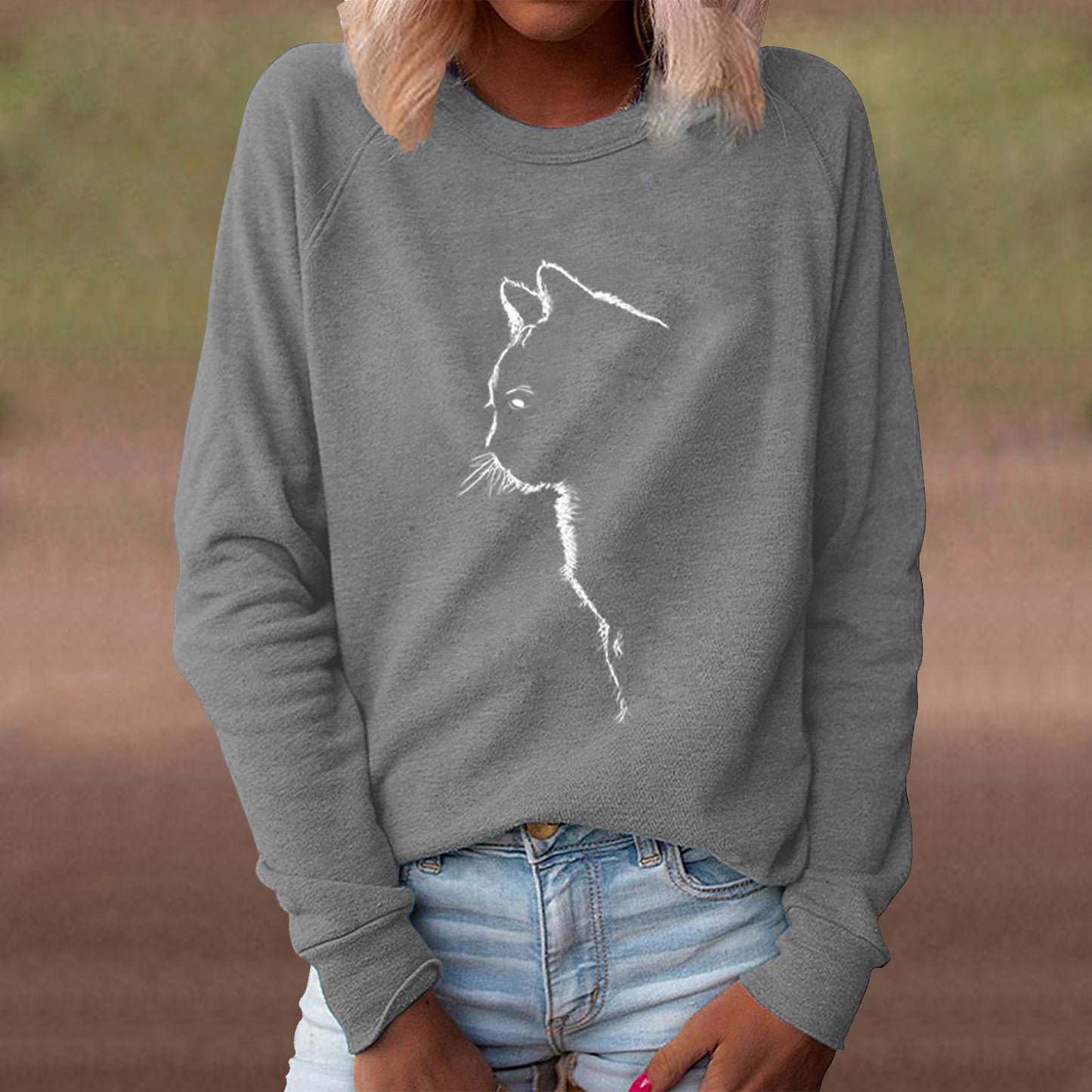 Women's Autumn Cat Creative Printing Round Neck Long Women's Sweater, Sweater