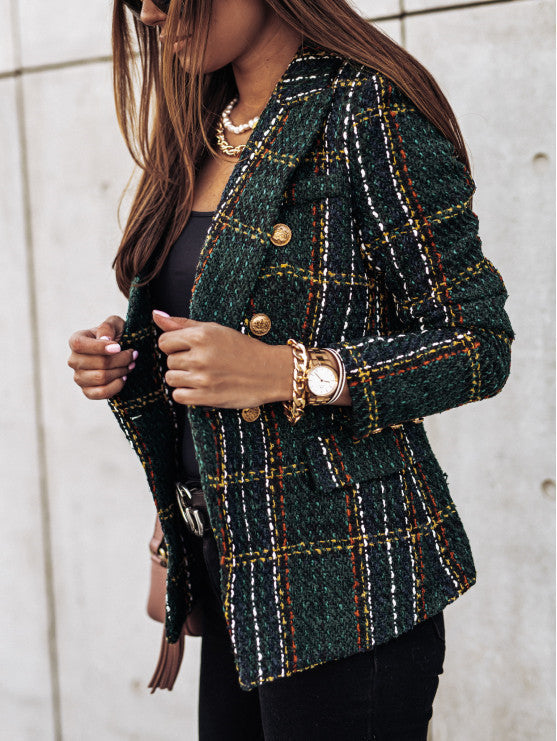 Pretty Women's Long Sleeve Double-breasted Printed Small Suit