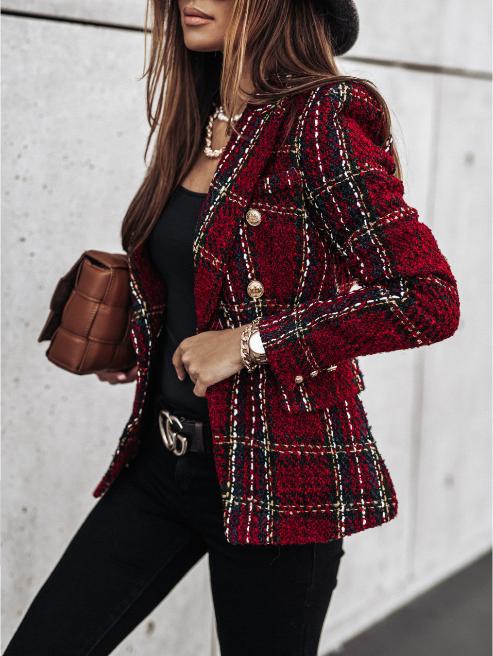 Pretty Women's Long Sleeve Double-breasted Printed Small Suit