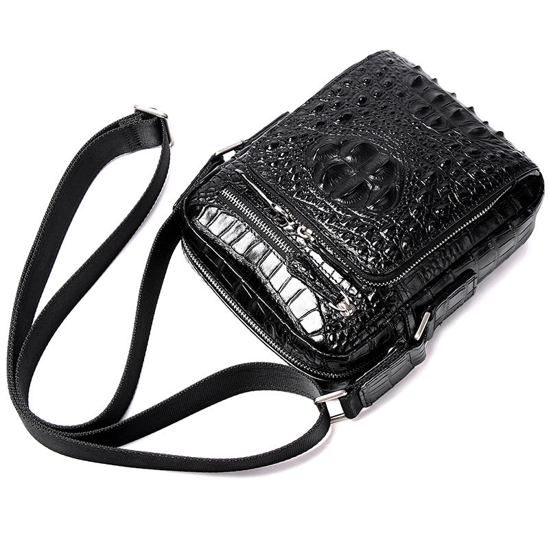 Men's Crocodile Pattern Leather First Layer Cowhide Men's Shoulder Bags