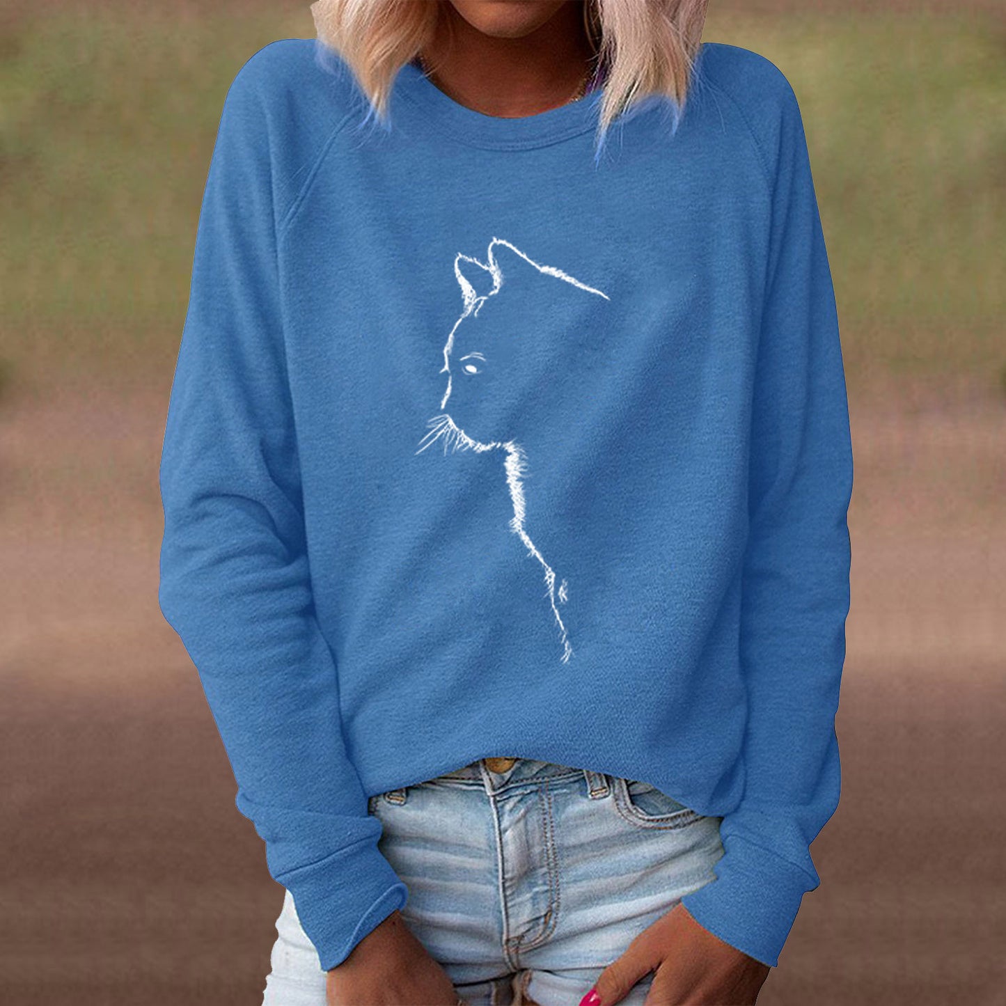 Women's Autumn Cat Creative Printing Round Neck Long Women's Sweater, Sweater