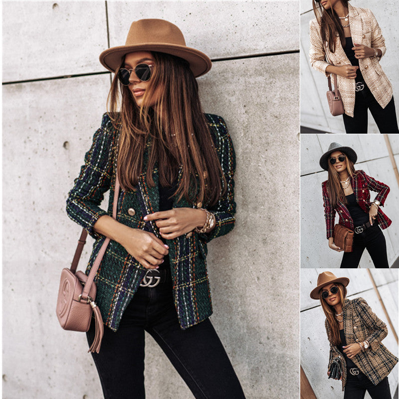 Pretty Women's Long Sleeve Double-breasted Printed Small Suit