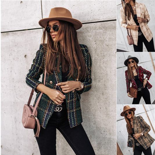 Pretty Women's Long Sleeve Double-breasted Printed Small Suit