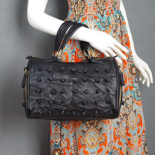 Women's Leather Bohemian Design Cowhide Contrasting Color Handbags