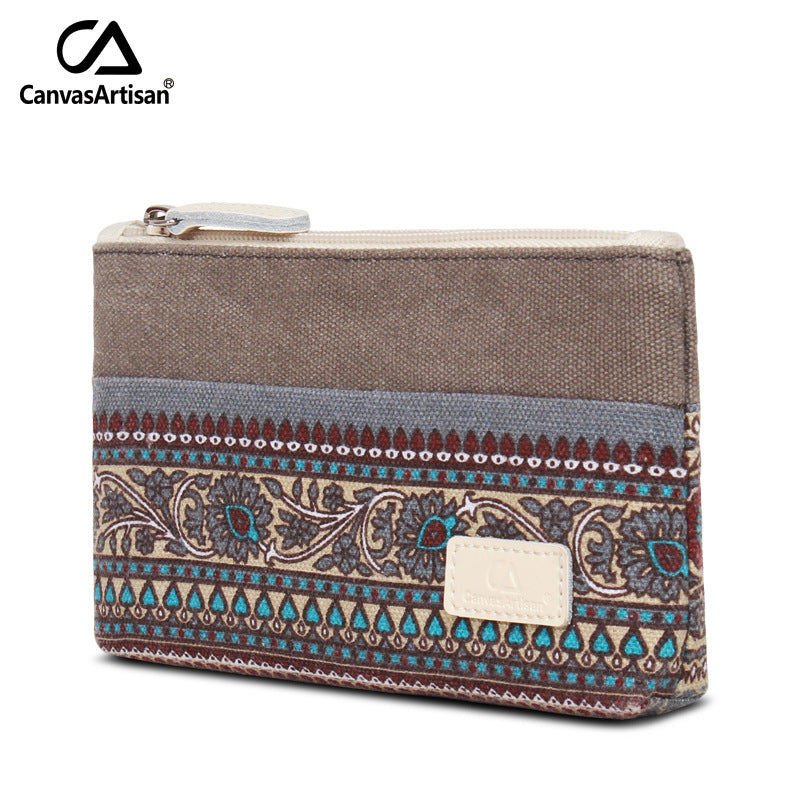 Women's Ethnic Style Storage Zip Canvas Clutch Ladies Wallets