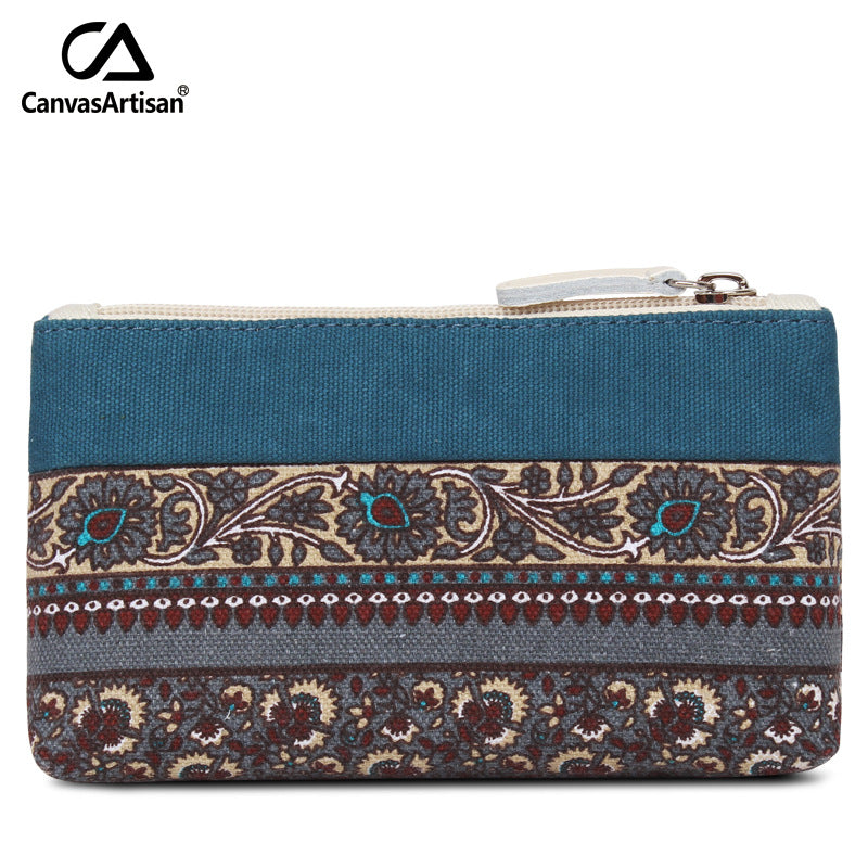 Women's Ethnic Style Storage Zip Canvas Clutch Ladies Wallets
