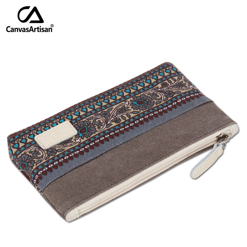 Women's Ethnic Style Storage Zip Canvas Clutch Ladies Wallets