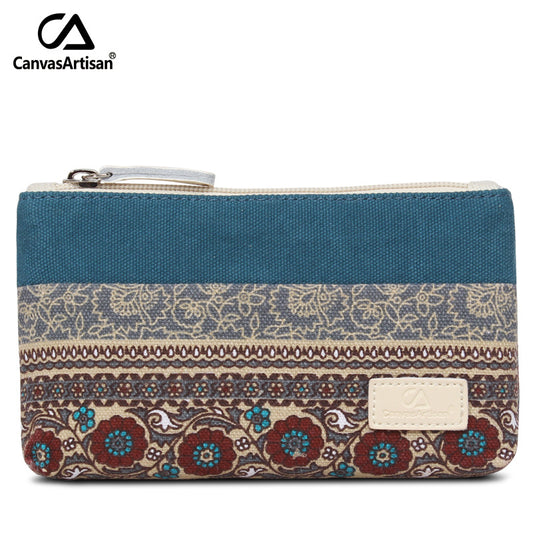 Women's Ethnic Style Storage Zip Canvas Clutch Ladies Wallets
