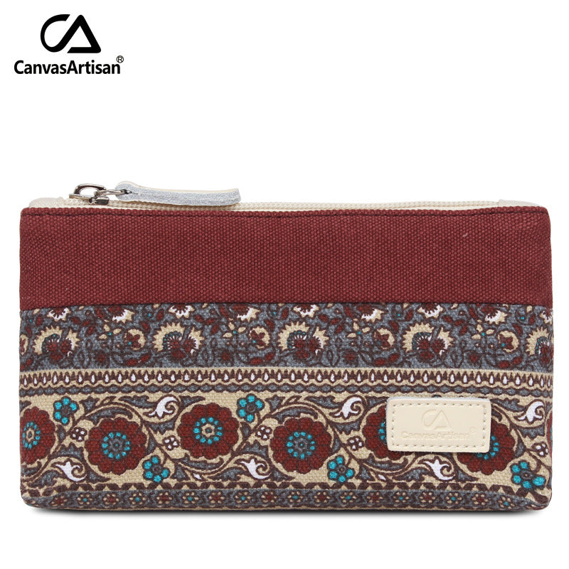 Women's Ethnic Style Storage Zip Canvas Clutch Ladies Wallets