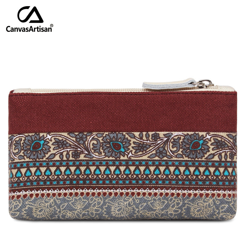 Women's Ethnic Style Storage Zip Canvas Clutch Ladies Wallets
