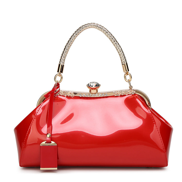 Women's Fashion Patent Leather Glossy Red Bride Handbags