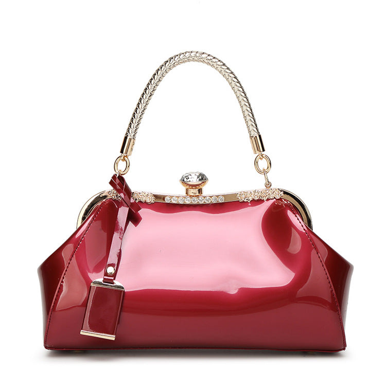 Women's Fashion Patent Leather Glossy Red Bride Handbags