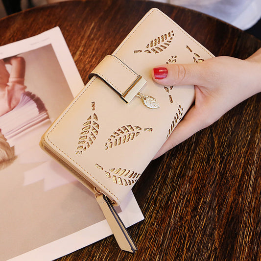 Women's Korean Long Fashion Clutch Hollow Leaves Ladies Wallets