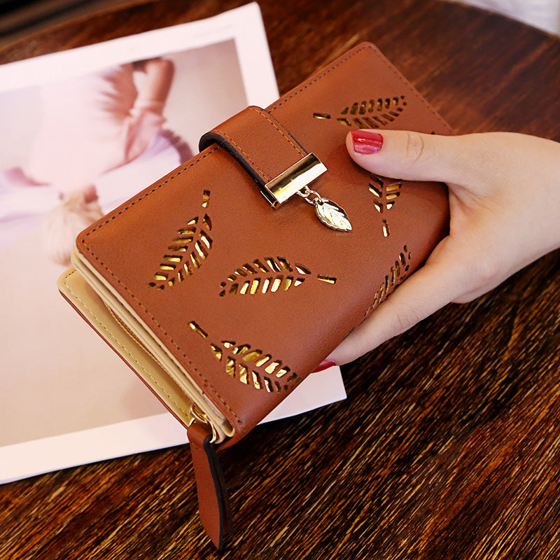 Women's Korean Long Fashion Clutch Hollow Leaves Ladies Wallets