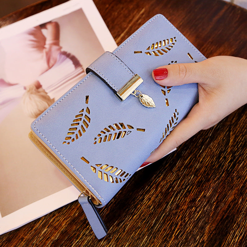 Women's Korean Long Fashion Clutch Hollow Leaves Ladies Wallets