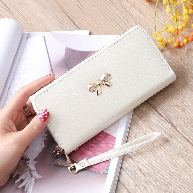 Cross Pattern Solid Color Bow Cute Long Ladies Wallets