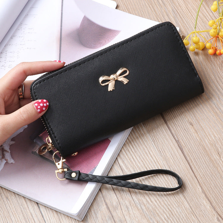 Cross Pattern Solid Color Bow Cute Long Ladies Wallets