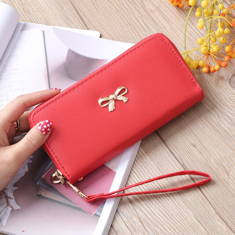 Cross Pattern Solid Color Bow Cute Long Ladies Wallets