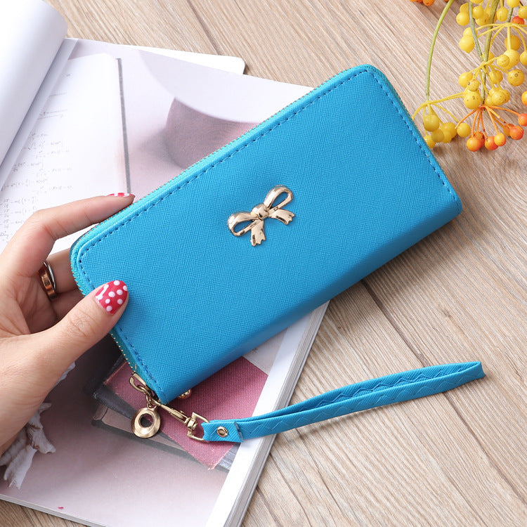 Cross Pattern Solid Color Bow Cute Long Ladies Wallets