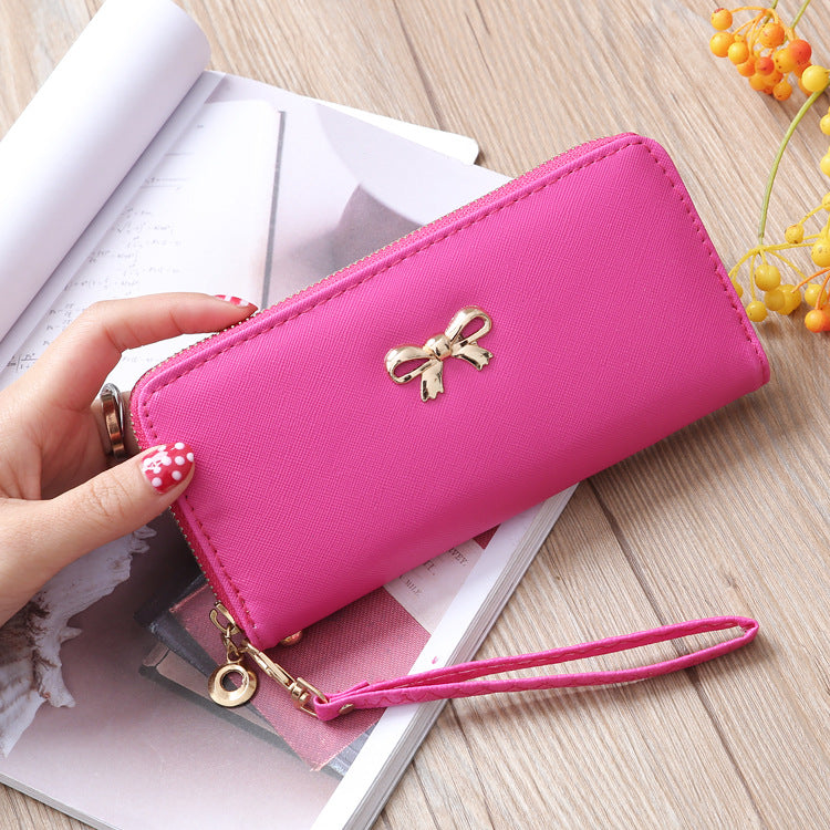 Cross Pattern Solid Color Bow Cute Long Ladies Wallets