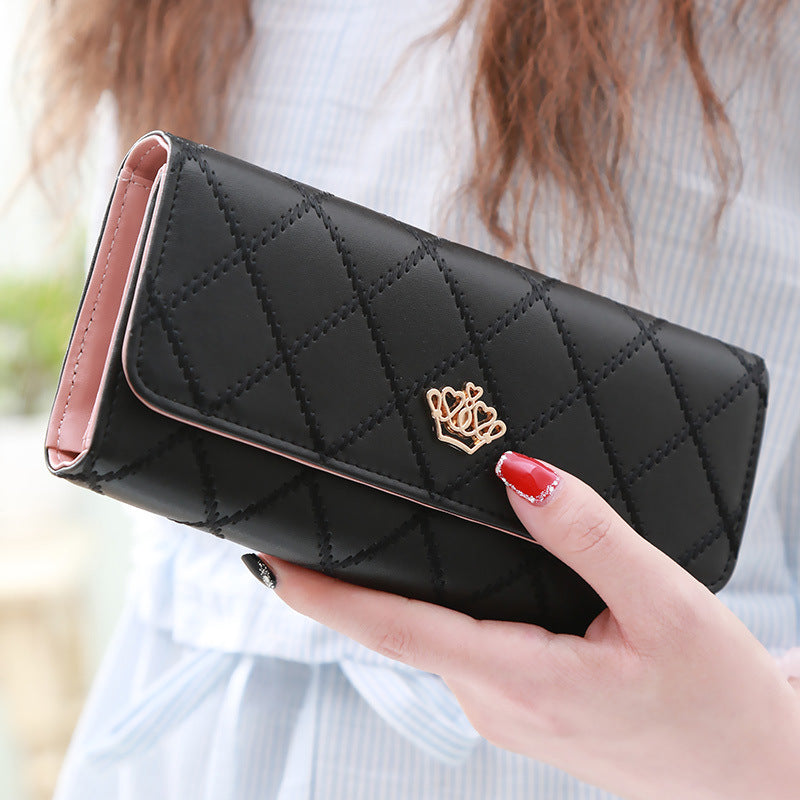 Durable Women's Long Diamond Crown Mobile Ladies Wallets